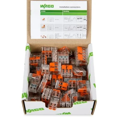 Afbeelding van WAGO 221, 75 stuks kabelverbinders in hersluitbare doos met hendel 221 412, 413, 415