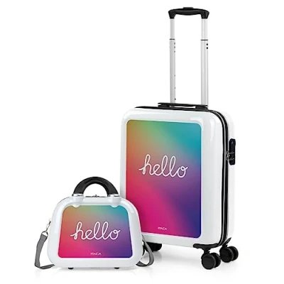 Afbeelding van ITACA Reiskoffers van de firma 4 wielige bagage set Reisbagageset Lichtgewicht reisbagageset. Combinatieslot 703600B, Wit Hallo