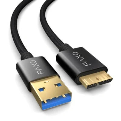 Afbeelding van PAXO 1 m nylon USB Micro 3.1 (USB 3.0) kabel voor harde schijf, 5 Gbit/s, HDD kabel, datakabel, zwarte oplaadkabel, A stekker naar B