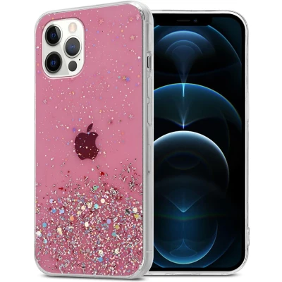 Afbeelding van Cadorabo Hoesje geschikt voor Apple iPhone 12 PRO MAX in Roze met Glitter Beschermhoes van flexibel TPU silicone fonkelende glitters Case Cover Etui