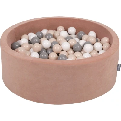 Afbeelding van KiddyMoon rond ballenbad fluwelen 90x30cm/300 ballen ∅ 7cm ballenbakken voor baby&#039;s speelbad peuters, made in the eu, woestijnrozen: pastel beige/grijs/wit