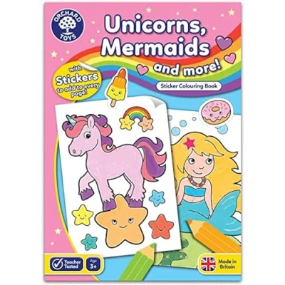 Afbeelding van Orchard Toys Eenhoorns, Mermaids and More Colouring Book, Educational inclusief stickers, voor kinderen vanaf 3 jaar
