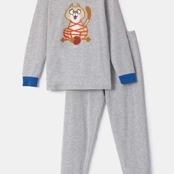 Afbeelding van Woody Jongens Pyjama Grijs Mélange Kat 14 jaar