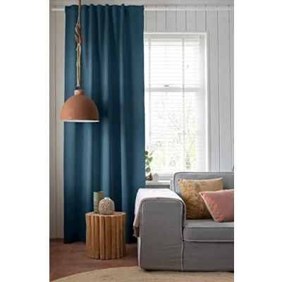 Afbeelding van Elbersdrucke Midnight 11 Petrolblauw gordijn met verborgen lussen, polyester, 255 x 140 cm