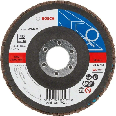 Image de BOSCH 2608606752 disque à lamelles X551 Expert pour métal, diamètre 115 mm, grain 40, version angulaire