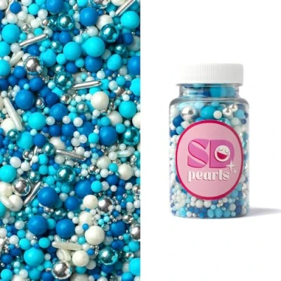Afbeelding van SD Pearls Suikerparels donkerblauw en zilver eetbare decoraties voor cake, cupcakes, cake pops thema Frozen, verjaardag jongens, winter (&quot;Donkerblauw&quot; mix, 100 g)