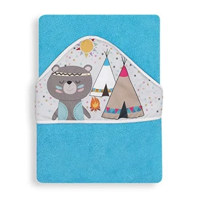Afbeelding van Interbaby Badcape Indianenbeer Junior 100 Cm Katoen Blauw