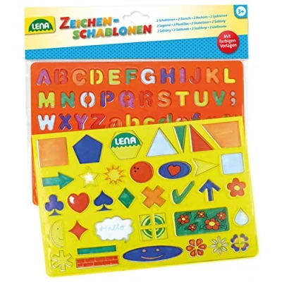 Afbeelding van SIMM speelgoedset voor alfabet, tekens, 2 sjablonen met letters, cijfers, tekens en rekenkundige vormen, 26 x 19 cm, kinderen vanaf 3 jaar, 65774, meerkleurig