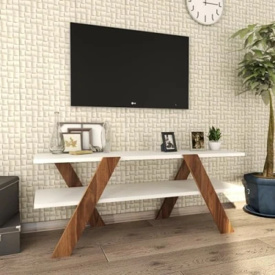 Afbeelding van TV Meubel Stijlvol Walnoot &amp; Wit Design 120x45x33,1cm Duurzaam Melamine Materiaal