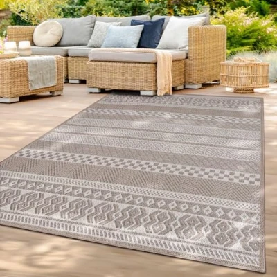 Afbeelding van TT Home Vloerkleed voor buiten, terras, camber, keuken, balkon, modern, diamantmotief, Boheems, geometrisch motief, kleur: beige, afmetingen: 200 x 280 cm
