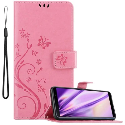 Afbeelding van Cadorabo Hoesje geschikt voor Samsung Galaxy A7 2018 in BLOEMEN ROZE Beschermhoes bloemmotief met magnetische sluiting, standfunctie en kaartsleuven Book Case Cover Etui
