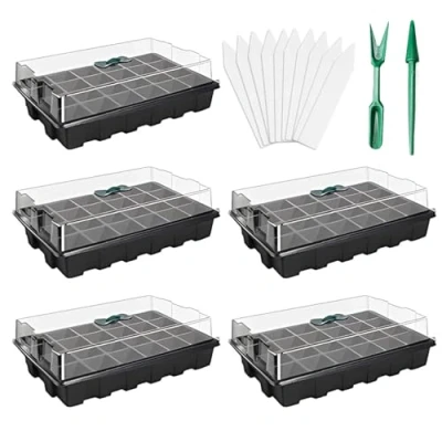 Afbeelding van Richaa zaaibakken, 5 stuks, 24 cellen, kunststof kweekbakken met deksel voor tuin, balkon, groenten, fruit, planten