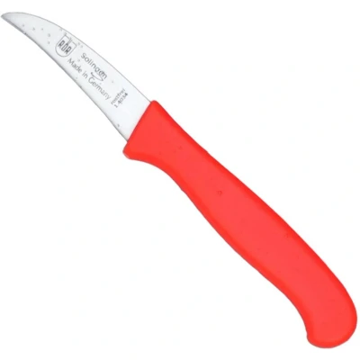 Afbeelding van RÖR Solingen Schilmesje Krom Gebogen Kunststof Handvat RVS Lemmet Neon Rood