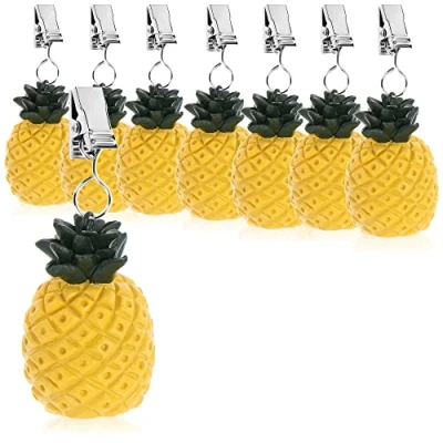 Afbeelding van COM FOUR® 8 x tafelkleedgewichten weerbestendig tafelkleedgewicht met clip tafelkleedclip in ananasdesign ca. 40 g (8 stuks ananas g)