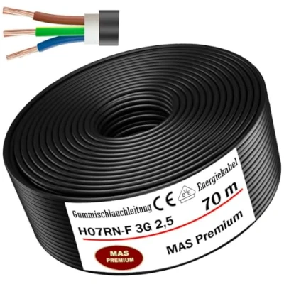 Afbeelding van Rubberen stroomkabel H07RN F 3G2,5 mm², slang met beschermgeleider voor zware apparaten, van 5 tot 100 m, 70 m