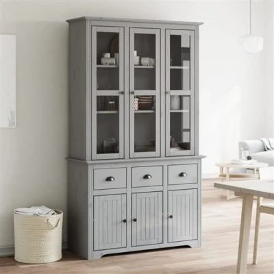 Afbeelding van vidaXL Hoge kast BODO 115,5x43x200,5 cm massief grenenhout grijs