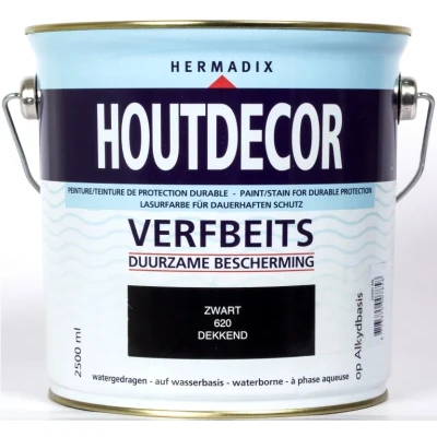 Afbeelding van Hermadix Houtdecor Verfbeits Dekkend 620 Zwart 2,5 liter Tuinbeits