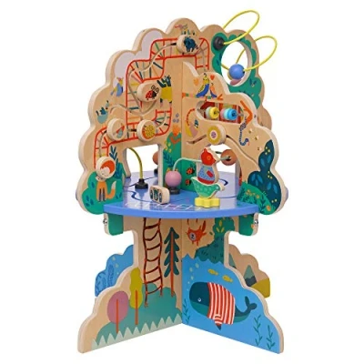 Afbeelding van Manhattan Toy Playground Adventure Houten activiteitencentrum voor peuters met zweefvliegtuigen, abacus baan, tollen, veerspeelgoed en parelsporen, meerkleurig