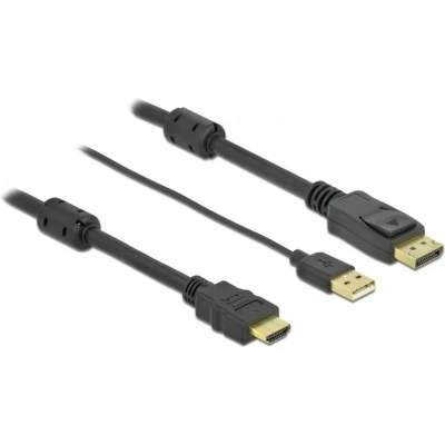 Afbeelding van Premium HDMI naar DisplayPort actieve kabel 1.4 / DP 1.2 (4K 30Hz) voeding via USB A zwart 1 meter