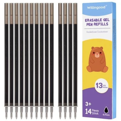 Afbeelding van Willingood 14 stuks reservevullingen, uitwisbaar, zwart, compatibel met Legami, gemakkelijk te wissen, penpunt 0,7 mm, hoogte 13 cm