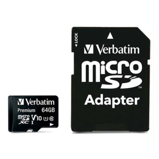Afbeelding van Verbatim microSDXC kaart 64 GB, Premium, klasse 10, U1 (R) 90 MB/s, (W) 10 SD adapter, blister