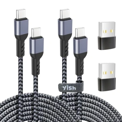Afbeelding van YISH USB C naar PD kabel 65 W: [2 m + 2 m] type snel opladen 3 A nylon gevlochten compatibel met iPhone 15 Pro Max Samsung Galaxy S24 S23 Pixel 7 Sony iPad