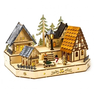 Afbeelding van Houten kersthuisje 20 x 30 cm Konstsmide (9 LEDs, Batterijen)