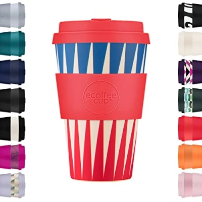 Afbeelding van Ecoffee Cup Dale Buggins Herbruikbare en milieuvriendelijke koffiemok 100% plantaardig met deksel hoes van melaminevrije siliconen biologisch afbreekbaar, vaatwasser /magnetronbestendig, 400 ml