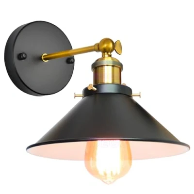 Afbeelding van IDEGU Industriële wandlamp, plafondlamp, Edison stijl, metaal, retro plafondlamp met 180 graden rotatie, 22 cm (zwart + wit, 1 stuk)