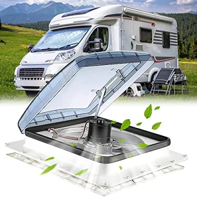 Afbeelding van LIMEID Ventilator voor camper, 40 x cm, dakraam, caravan, 12 V, met open dak, 3 versnellingen, inlaat en uitlaat caravans of campers
