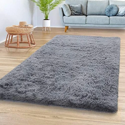 Afbeelding van TT Home Woonkamertapijt, shaggy, hoogpolig, zacht, pluche, modern monochroom design, effen, kleur: Grijs, 120 x 170 cm