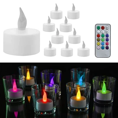 Afbeelding van Cepewa Led theelichtjes, 10 stuks, diameter 3,5 cm, afstandsbediening met batterijen, vlamloze timerfunctie (1 set van kleurrijke theelichtjes)