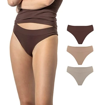 Afbeelding van Risalti Braziliaanse damesslip, microvezel, 3 delig, naadloze bikini, zachter dan katoenen damesslips, ondergoed voor dames, gemaakt in Italië, wit/zwart natuur, S M, wit/zwart/naturel