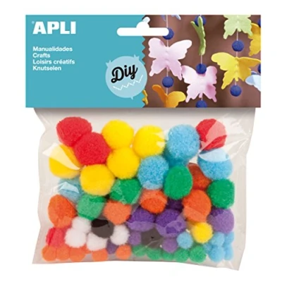 Afbeelding van Apli pompons, zakje met 78 stuks in geassorteerde kleuren