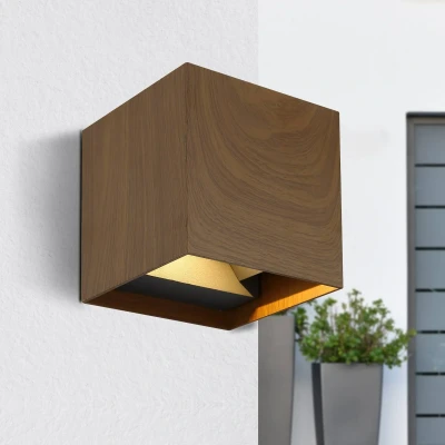 Afbeelding van Buitenwandlamp Veronika up/down kubus houtoptiek