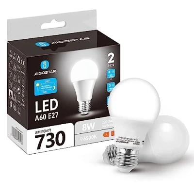 Afbeelding van Aigostar LED A5S A60 E27 fitting With Day/Night SENSOR 8W 6500K set van 5 stucks