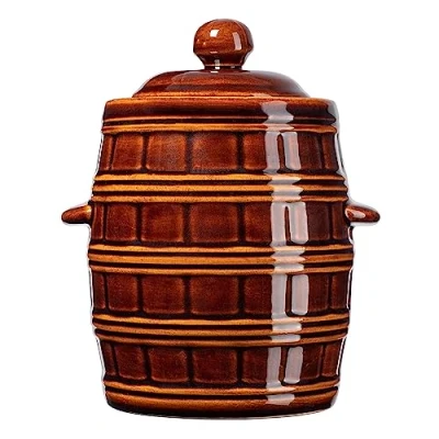 Afbeelding van KADAX Aardewerk pot van aardewerk, dichte keramische met dakgoot en deksel, vaatwasmachinebestendig, keramiek, fermentatiepot voor komkommers, bruin, 8 liter