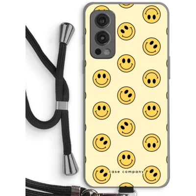 Afbeelding van Case Company® hoesje met Koord geschikt voor OnePlus Nord 2 5G Smiley N2 Telefoonhoesje Zwart Bescherming aan alle Kanten en Over de Schermrand