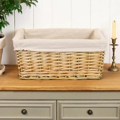 Afbeelding van HomeZone Natural Make Your mand met voering en rieten accessoires, lichte veelzijdige opbergmand voor Kerstmis, verjaardag, pasgeborene