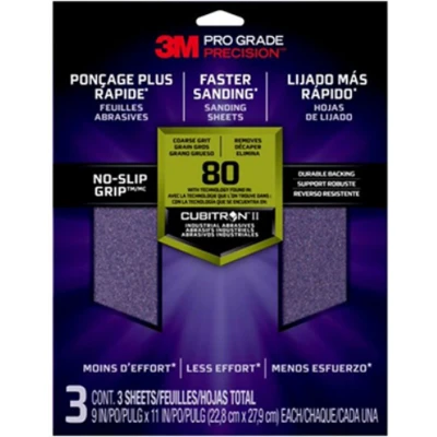 Afbeelding van 3M Pro Grade Precision schuurpapier (3 vellen) korrel 80 (grof)