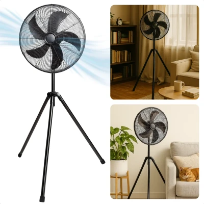 Afbeelding van Cheqo® Luxe Driepoot Statiefventilator Ventilator Fan Airco Alternatief Zilver Oscillerend &amp; Verstelbaar Voor Woon en Slaapkamer
