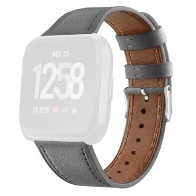 Afbeelding van Fitbit Versa 1 / 2 &amp; Lite leren bandje Grijs Horlogebandje