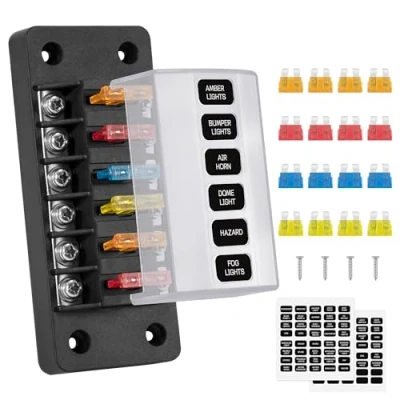 Afbeelding van GUNGY zekeringhouder 12 V 6 weg zekeringkast auto met 16 stuks zekeringen en stickers voor auto, boot vrachtwagen