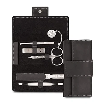 Afbeelding van Nippes Solingen Manicure set 5 delig RVS TABARD Zwart Leren Etui Handgemaakt