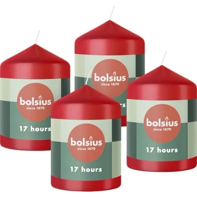 Afbeelding van 4 stuks Bolsius rood stompkaarsen 80/58 (17 uur) delicate red