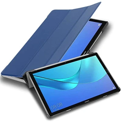 Afbeelding van Cadorabo Tablet Hoesje geschikt voor Huawei MediaPad M5 LITE 10 (10.1 inch) in JERSEY DONKER BLAUW Ultra dun beschermend geval met automatische Wake Up en Stand functie Book Case Cover Etui