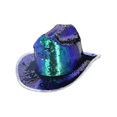Afbeelding van Fever Deluxe Sequin Cowboy Hat Kostuum Hoed Blauw/Groen