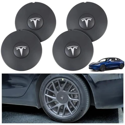 Afbeelding van Set van 4 wieldoppen voor Tesla New Model 3 2024 (Highland), met autologo, zonwering, waterdicht, logo, wit