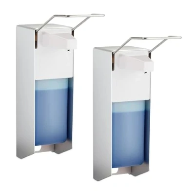 Afbeelding van desinfectie dispenser set van 2 1000 ml elleboog zeep wandmontage hangend