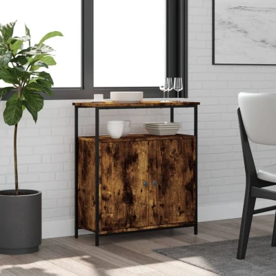 Afbeelding van Dressoir 70x30x80 cm bewerkt hout gerookt eikenkleurig